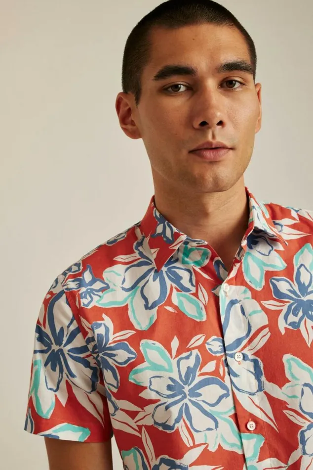 Men Riviera Short Sleeve Shirt Chili Corinth Floral Bonobos Short Sleeve Shirts