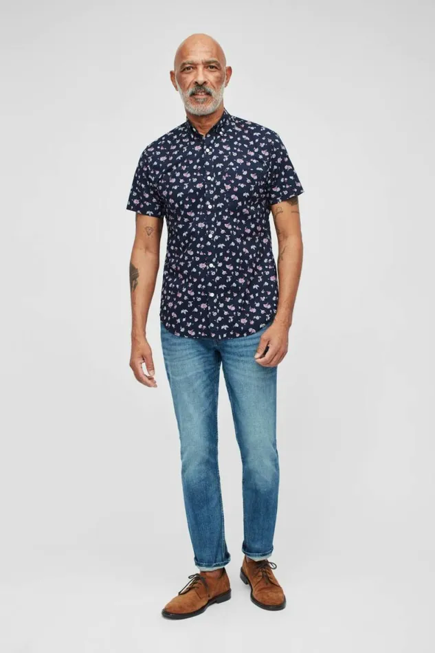 Men Riviera Short Sleeve Shirt Dark Blue Floral Bonobos Short Sleeve Shirts