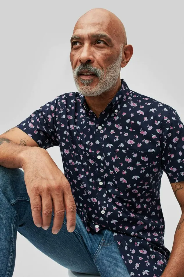 Men Riviera Short Sleeve Shirt Dark Blue Floral Bonobos Short Sleeve Shirts