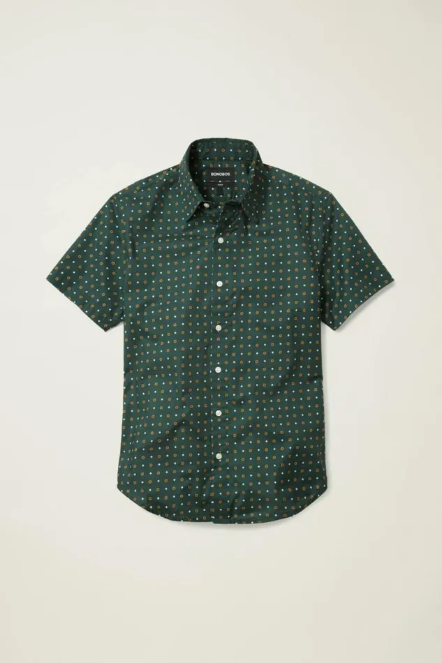 Men Riviera Short Sleeve Shirt Green Big Sky Geo Bonobos Short Sleeve Shirts