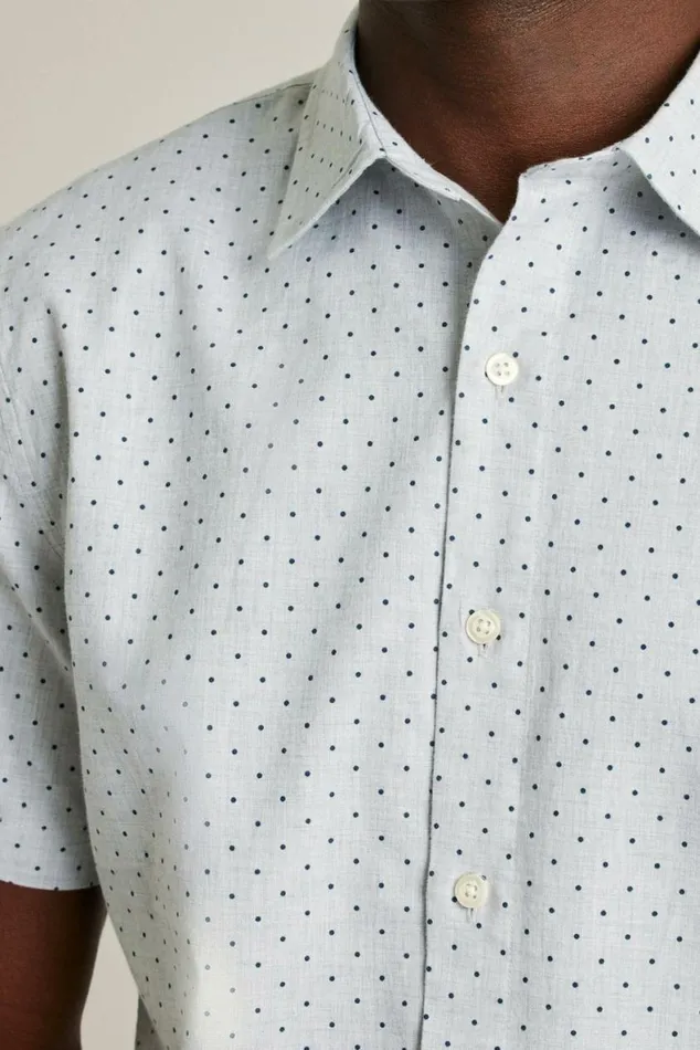 Men Riviera Short Sleeve Shirt Navy Gray Cove Dot Bonobos Short Sleeve Shirts