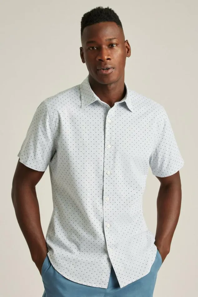 Men Riviera Short Sleeve Shirt Navy Gray Cove Dot Bonobos Short Sleeve Shirts