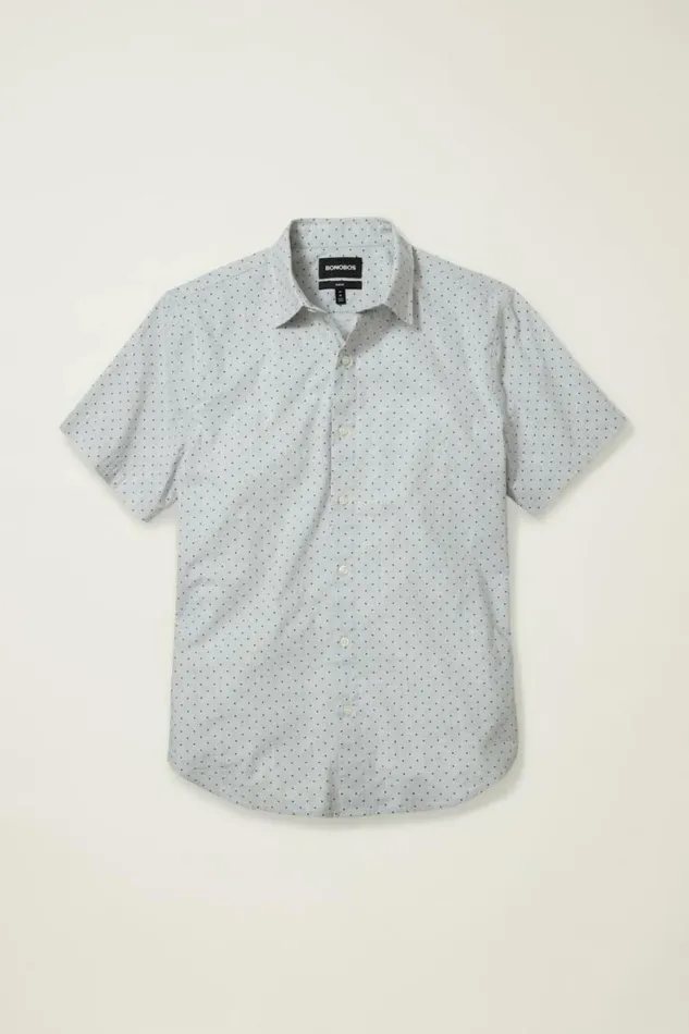 Men Riviera Short Sleeve Shirt Navy Gray Cove Dot Bonobos Short Sleeve Shirts