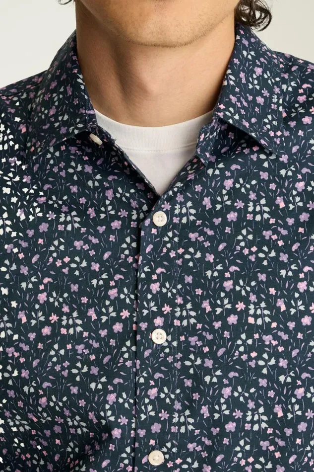 Men Riviera Short Sleeve Shirt Navy Odisha Floral Bonobos Casual Shirts
