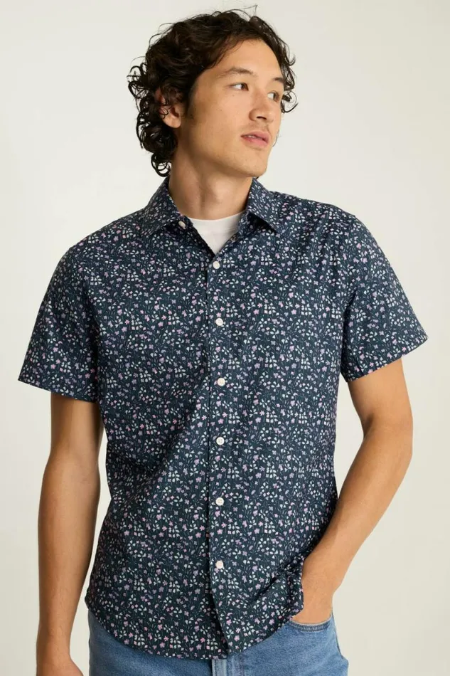 Men Riviera Short Sleeve Shirt Navy Odisha Floral Bonobos Casual Shirts