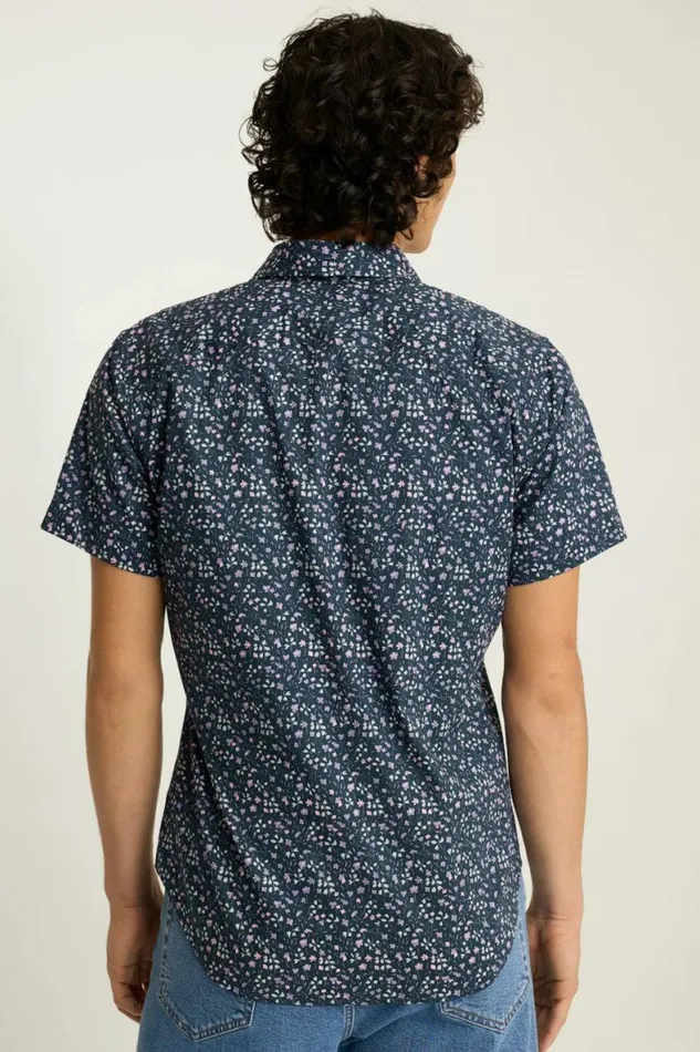 Men Riviera Short Sleeve Shirt Navy Odisha Floral Bonobos Casual Shirts