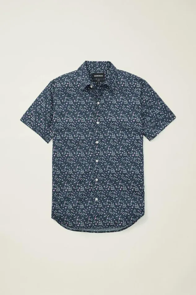 Men Riviera Short Sleeve Shirt Navy Odisha Floral Bonobos Casual Shirts