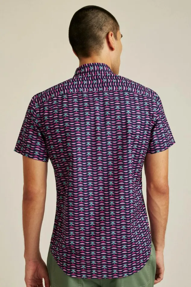 Men Riviera Short Sleeve Shirt Navy Pink Squiggly Palms Bonobos Short Sleeve Shirts