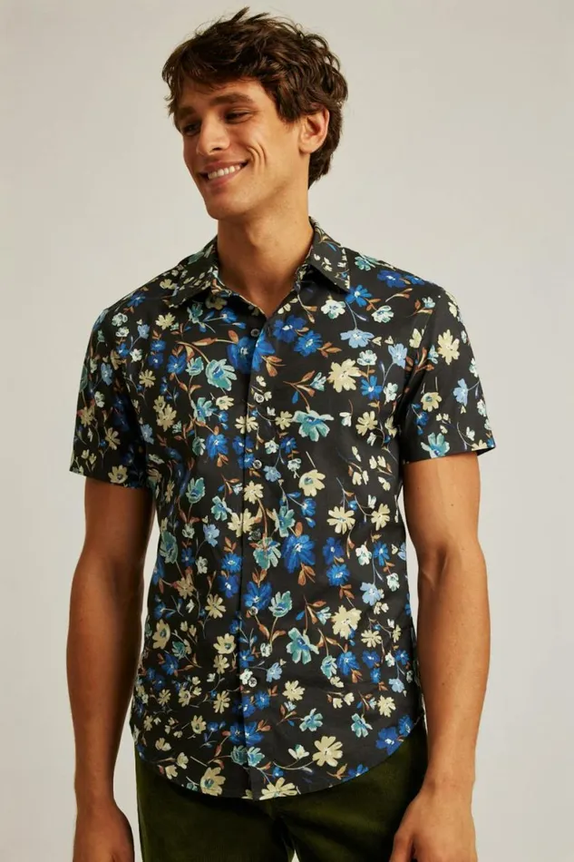 Men Riviera Short Sleeve Shirt Navy Shore Floral Bonobos Short Sleeve Shirts