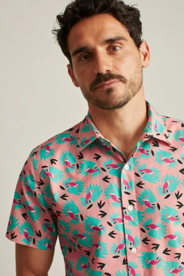 Men Riviera Short Sleeve Shirt Toucan Floral Bonobos Short Sleeve Shirts