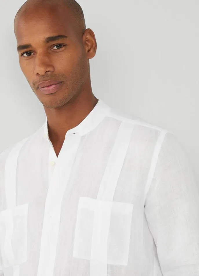 Men Shirts Hackett London Classic Fit Guayabera Shirt White