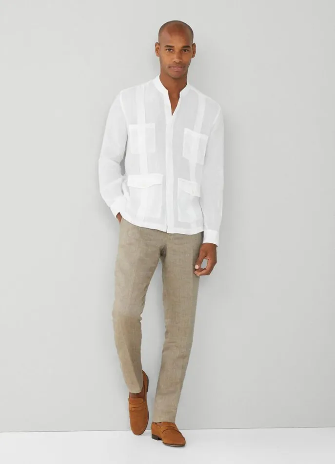 Men Shirts Hackett London Classic Fit Guayabera Shirt White