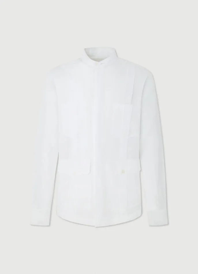 Men Shirts Hackett London Classic Fit Guayabera Shirt White
