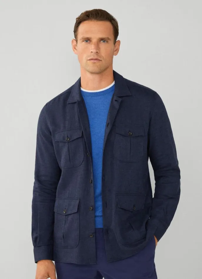 Men Shirts Hackett London Herringbone Cargo Overshirt Navy