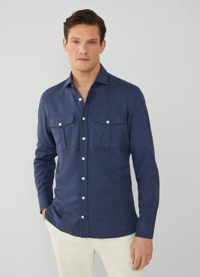 Men Shirts Hackett London Slim Fit Cargo Shirt Navy
