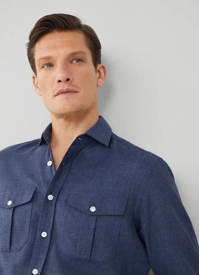 Men Shirts Hackett London Slim Fit Cargo Shirt Navy