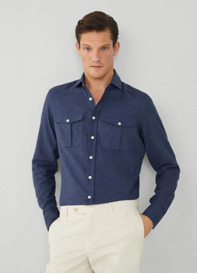 Men Shirts Hackett London Slim Fit Cargo Shirt Navy
