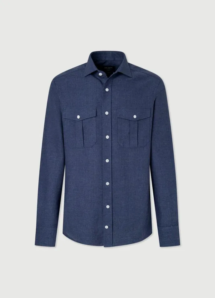 Men Shirts Hackett London Slim Fit Cargo Shirt Navy