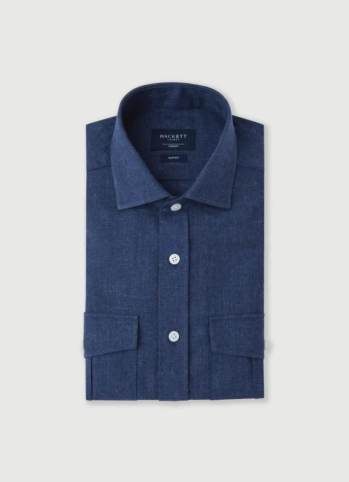 Men Shirts Hackett London Slim Fit Cargo Shirt Navy