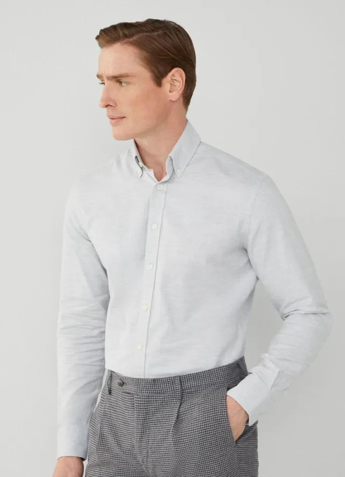 Men Shirts Hackett London Slim Fit Herringbone Shirt Grey