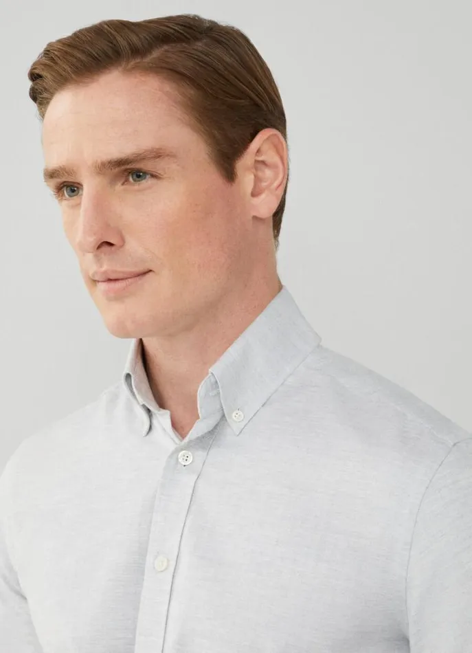 Men Shirts Hackett London Slim Fit Herringbone Shirt Grey