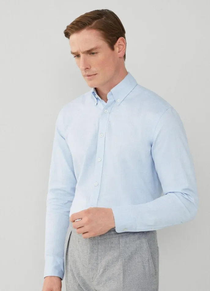 Men Shirts Hackett London Slim Fit Herringbone Shirt Sky Blue