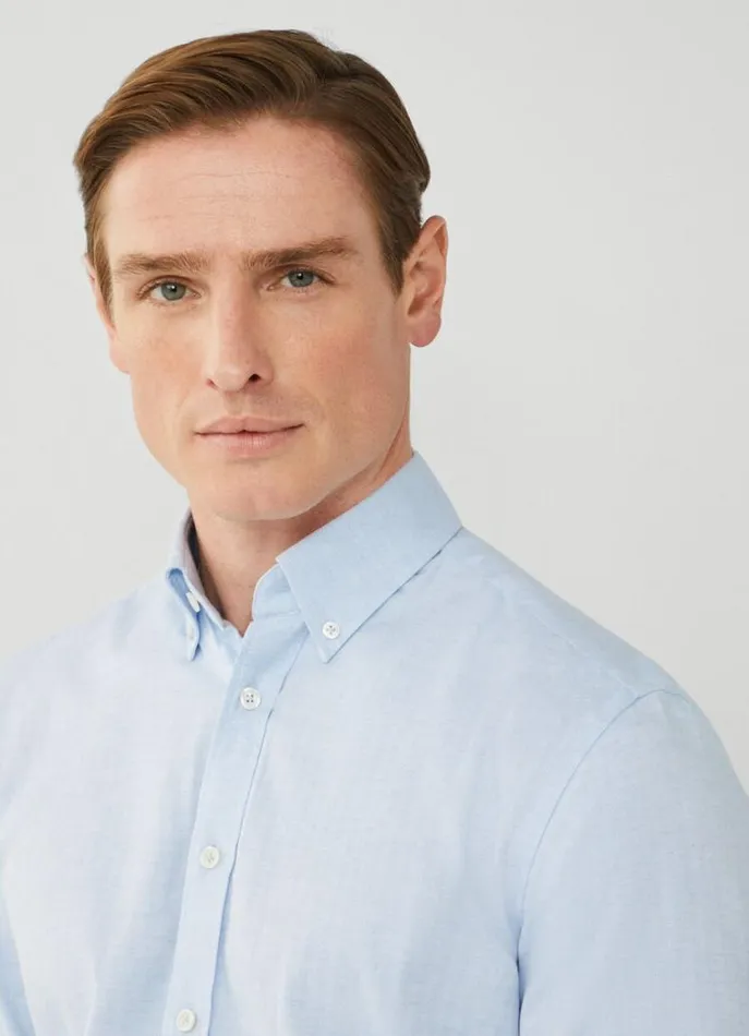 Men Shirts Hackett London Slim Fit Herringbone Shirt Sky Blue