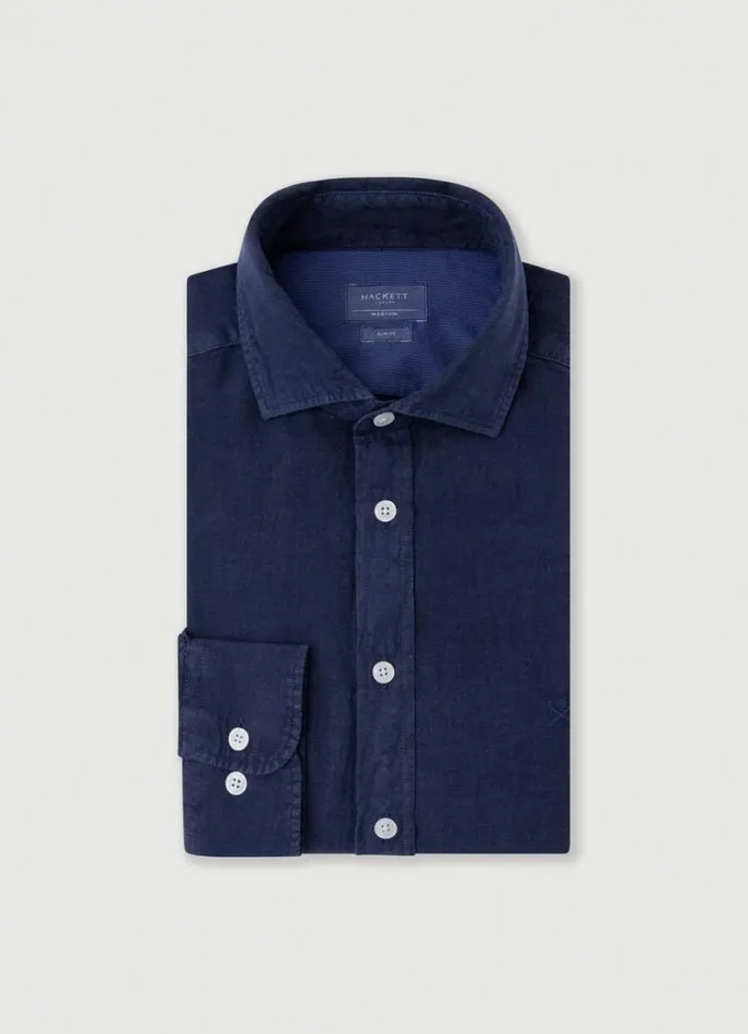 Men Shirts Hackett London Slim Fit Linen Shirt Navy
