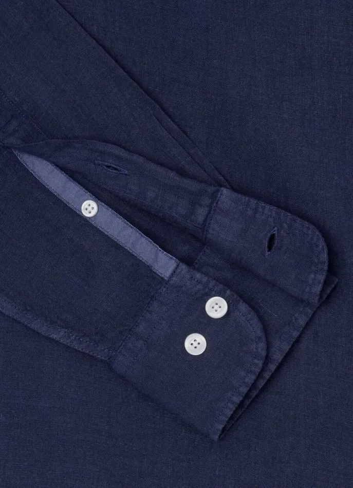 Men Shirts Hackett London Slim Fit Linen Shirt Navy