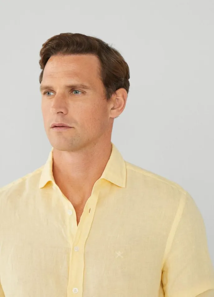 Men Shirts Hackett London Slim Fit Linen Shirt Yellow