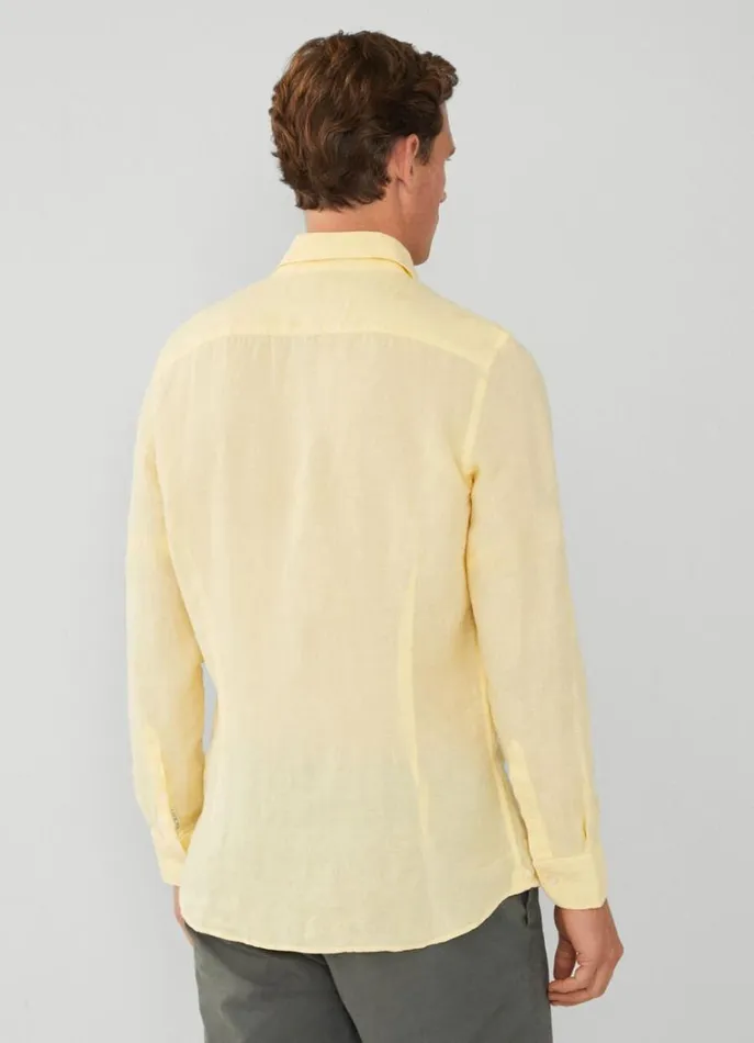 Men Shirts Hackett London Slim Fit Linen Shirt Yellow