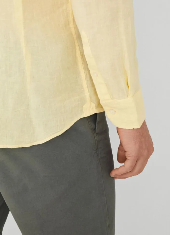Men Shirts Hackett London Slim Fit Linen Shirt Yellow