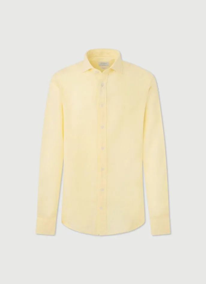 Men Shirts Hackett London Slim Fit Linen Shirt Yellow
