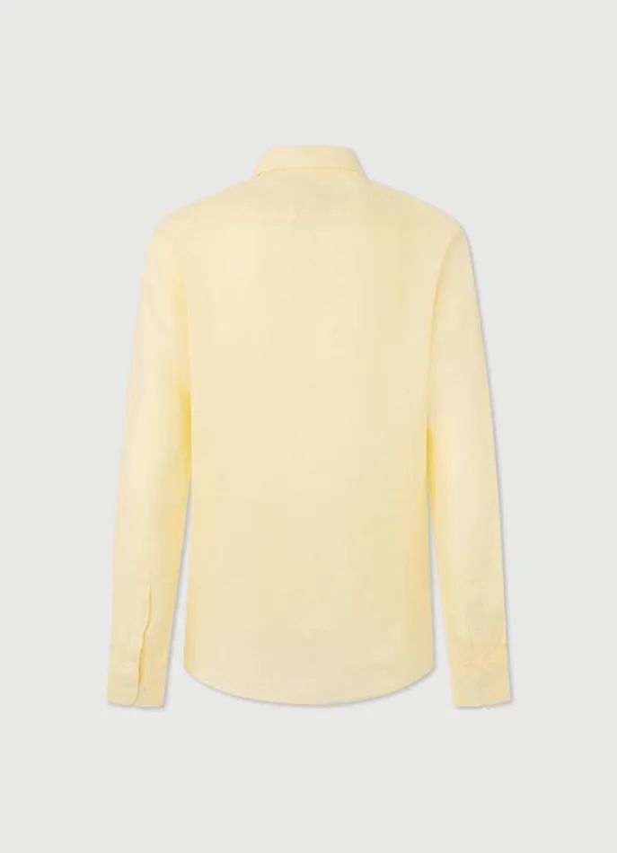 Men Shirts Hackett London Slim Fit Linen Shirt Yellow