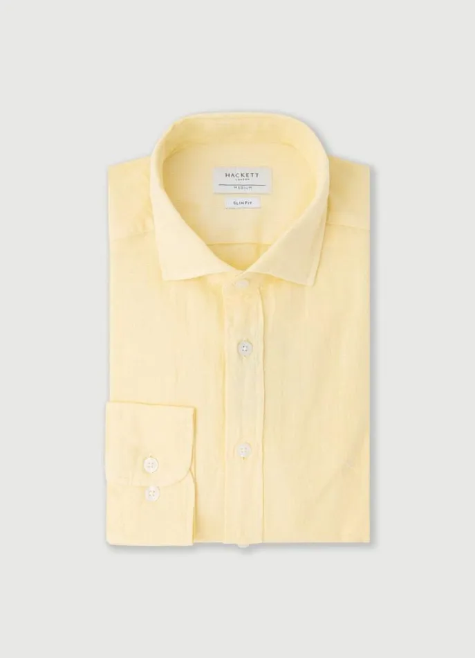 Men Shirts Hackett London Slim Fit Linen Shirt Yellow