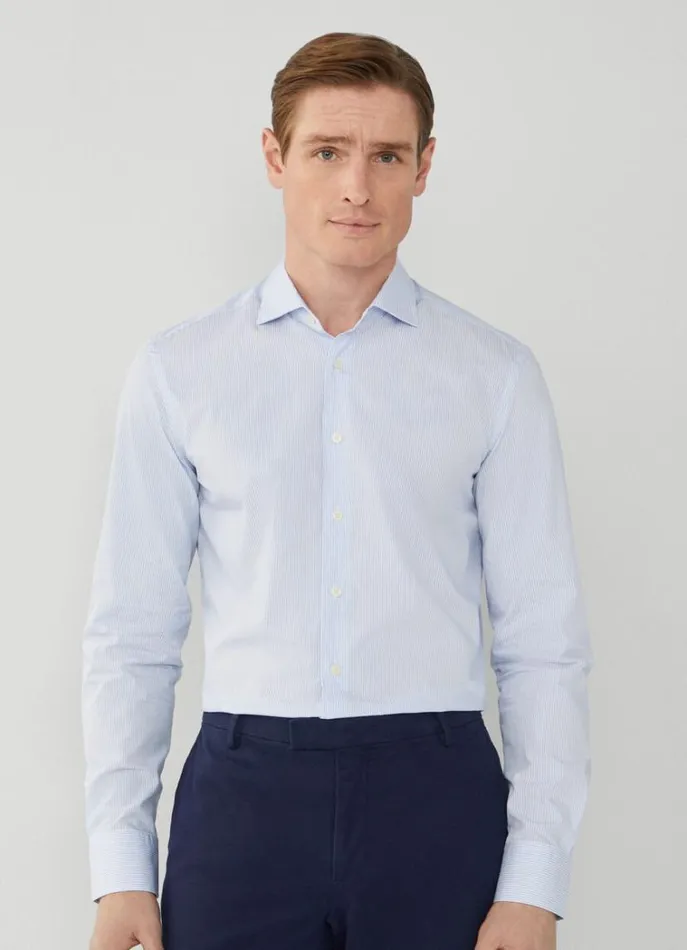 Men Shirts Hackett London Slim Fit Striped Poplin Shirt Whiteblue
