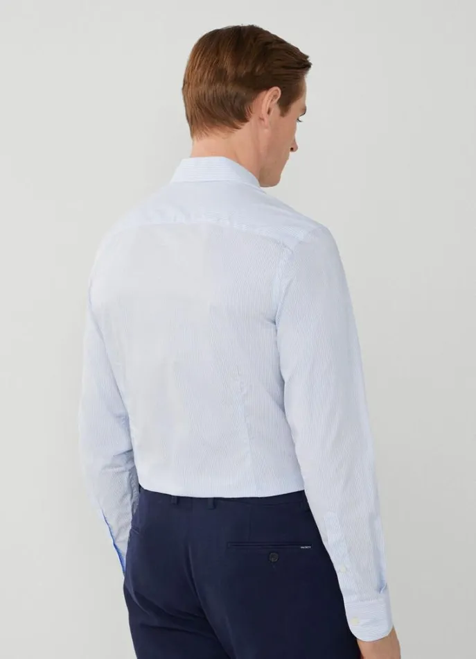 Men Shirts Hackett London Slim Fit Striped Poplin Shirt Whiteblue
