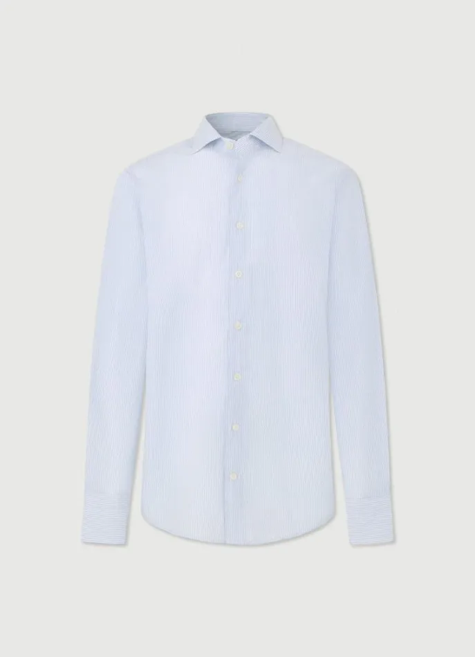 Men Shirts Hackett London Slim Fit Striped Poplin Shirt Whiteblue
