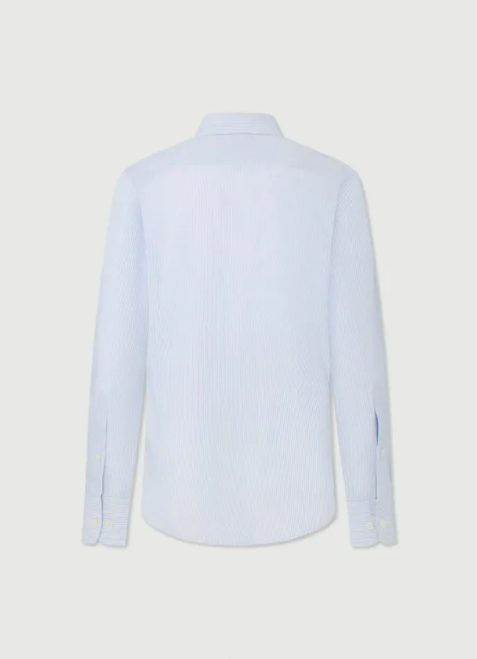 Men Shirts Hackett London Slim Fit Striped Poplin Shirt Whiteblue