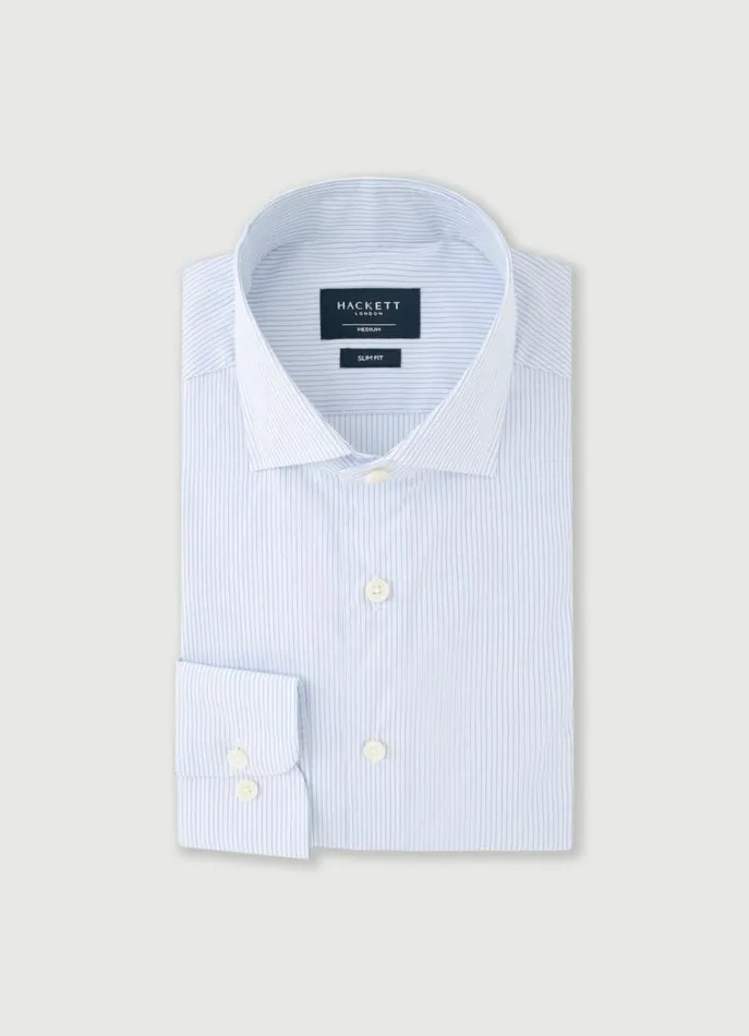 Men Shirts Hackett London Slim Fit Striped Poplin Shirt Whiteblue