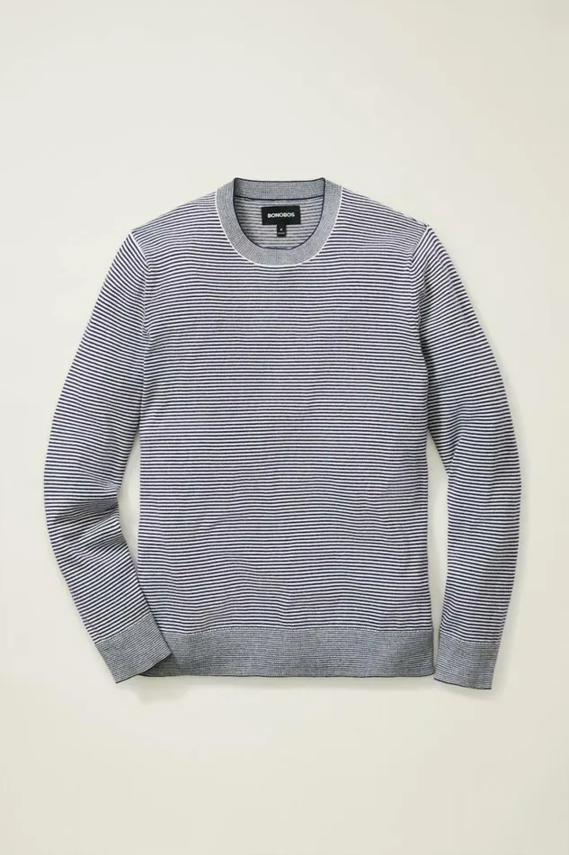 Men Soft Air Novelty Crew Navy Stripe Bonobos Crew and VNeck Sweaters