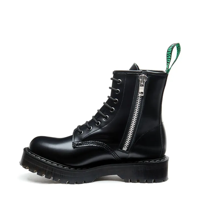 Men Solovair Platform Boots Black HiShine 8 Eye Zipped Platform Derby Boot