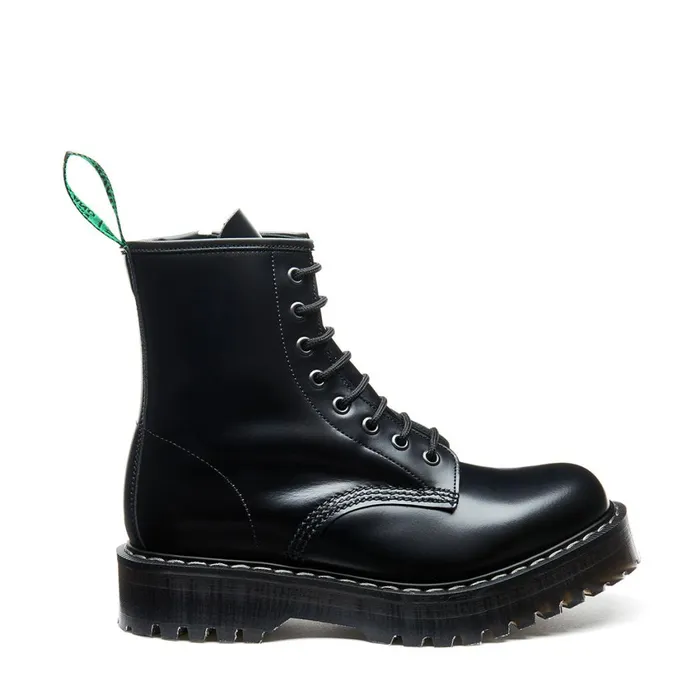 Men Solovair Platform Boots Black HiShine 8 Eye Zipped Platform Derby Boot
