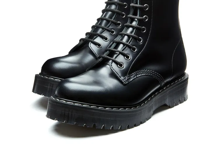 Men Solovair Platform Boots Black HiShine 8 Eye Zipped Platform Derby Boot