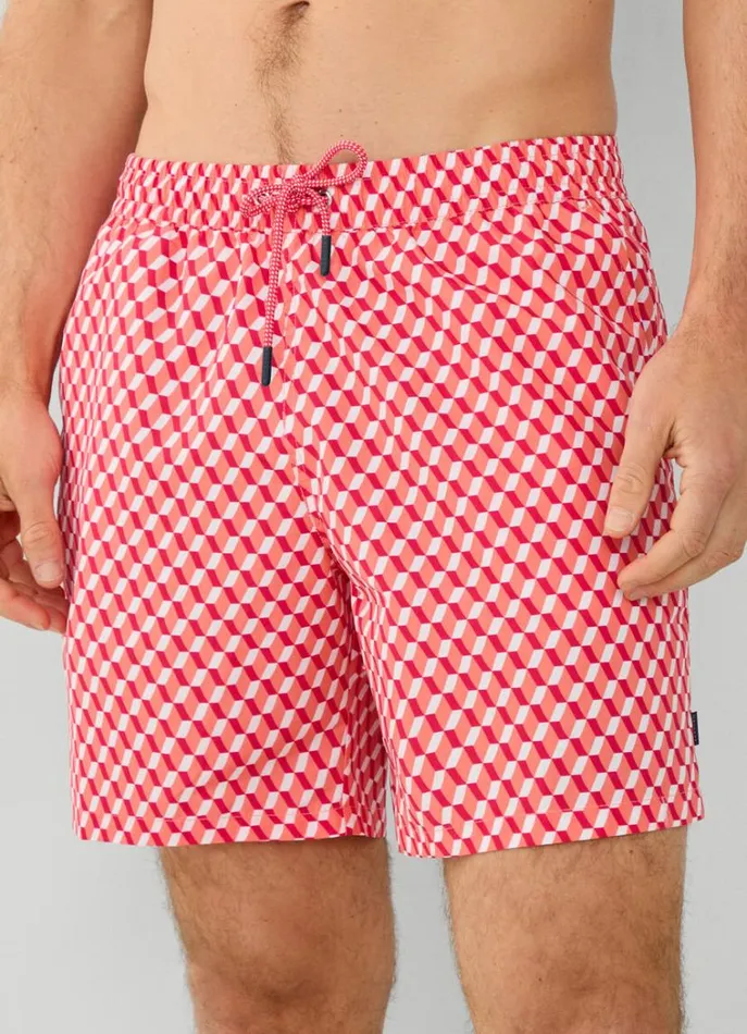Men Swimwear Hackett London 3d Geometric Swim Shorts Mandarin Orange