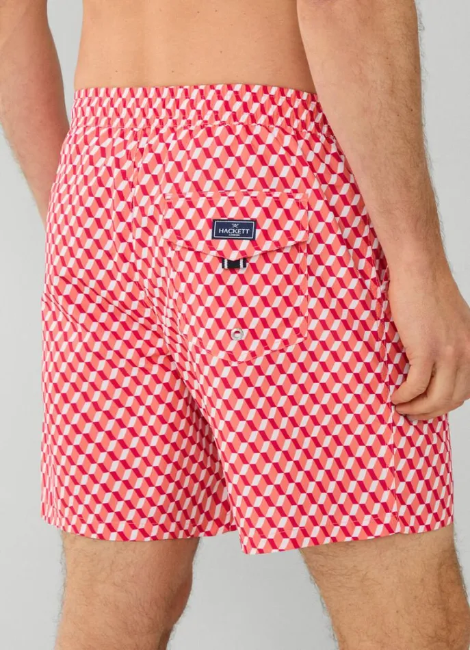 Men Swimwear Hackett London 3d Geometric Swim Shorts Mandarin Orange