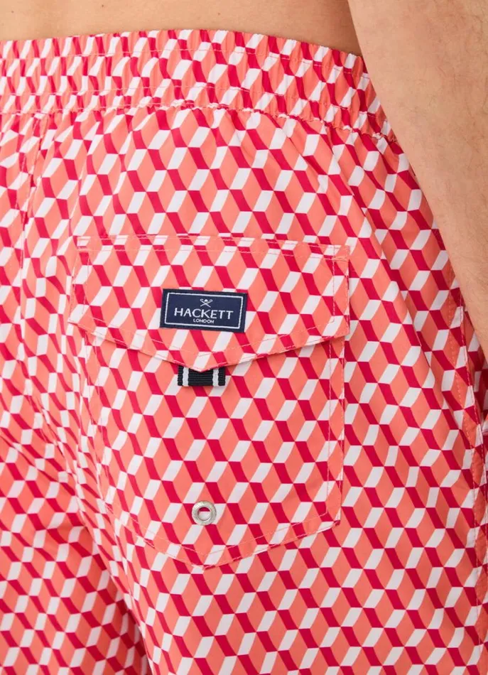 Men Swimwear Hackett London 3d Geometric Swim Shorts Mandarin Orange