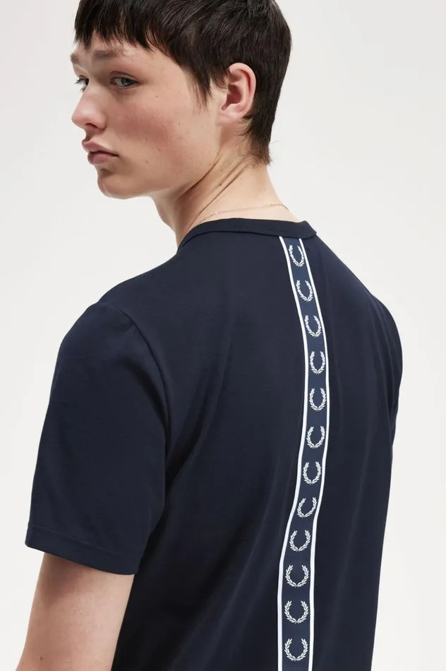 Men Tape Detail TShirt Navy Fred Perry TShirts