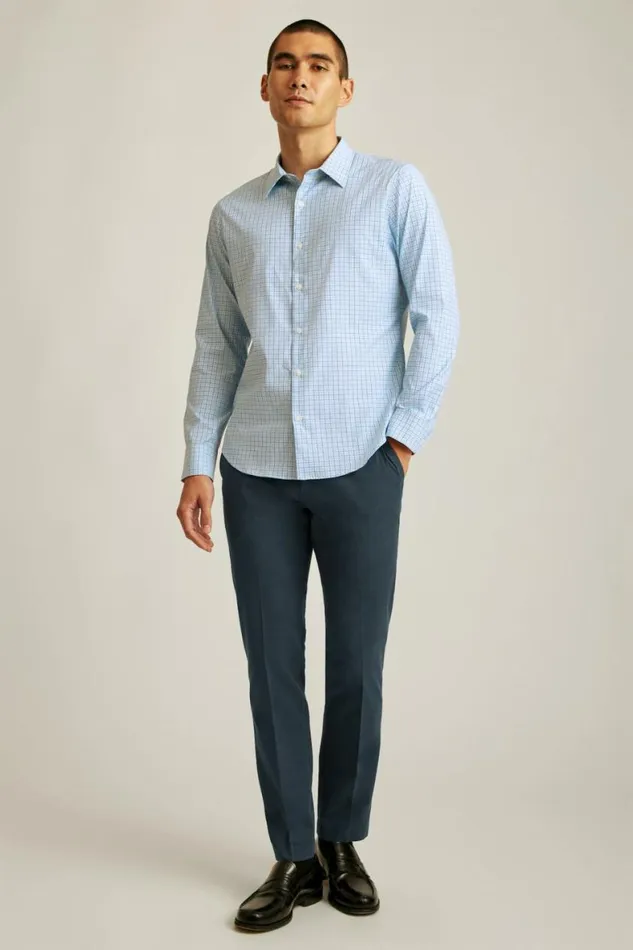 Men Tech Button Down Shirt Blue Smithtown Plaid Bonobos Business Casual Shirts
