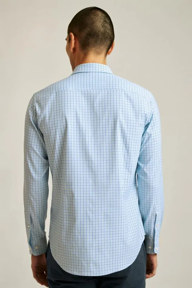 Men Tech Button Down Shirt Blue Smithtown Plaid Bonobos Business Casual Shirts